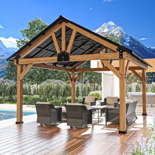 15Ft.Wx13Ft.DSolidWoodHardtopPatioGazebo-66777535-600x600-1.jpg JOYSIDE 15 ft. x 13 ft. Solid Cedar Wood Outdoor Patio Hardtop Gazebo - Image 1