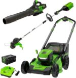 Greenworks 80V 21” Lawn Mower, 13” String Trimmer, and 730 Leaf Blower - Image 2