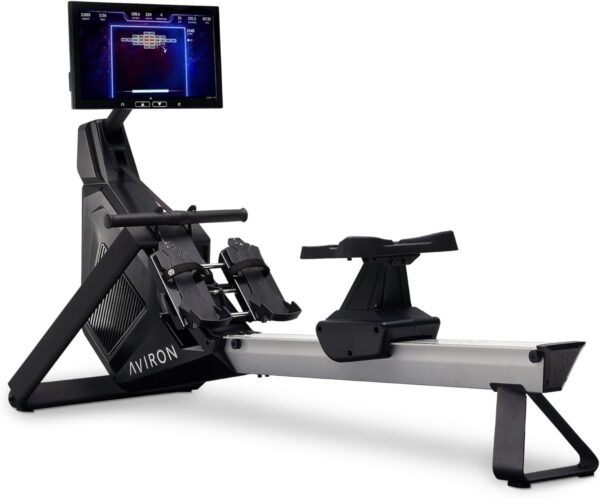 61vA72VYGL._AC_SL1500_-600x498-1.jpg Aviron Strong Series Rower: 22″ HD Touchscreen, Dual Air & Magnetic Resistance up to 100 lbs. Game-Based Workouts, Streaming, Compact Design - Image 1