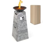 Costway 48 Inch Propane Fire Bowl Column with Lava Rocks and PVC Cover - Image 2