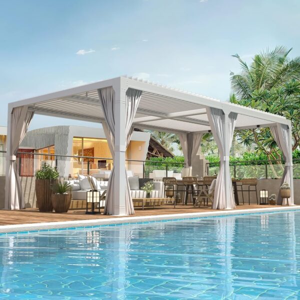 81MEDm0TgxL._AC_SL1500_-600x600-1.jpg Erommy Outdoor Louvered Pergola Gazebo with Adjustable Aluminum Rainproof Roof - Image 1
