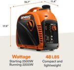 Generac 8251 GP2500i 2,500-Watt Gas Powered Portable Inverter Generator – Compact and Lightweight Design – Produces Clean, Stable Power – COsense Technology – CARB Compliant – Orange/Black - Image 6